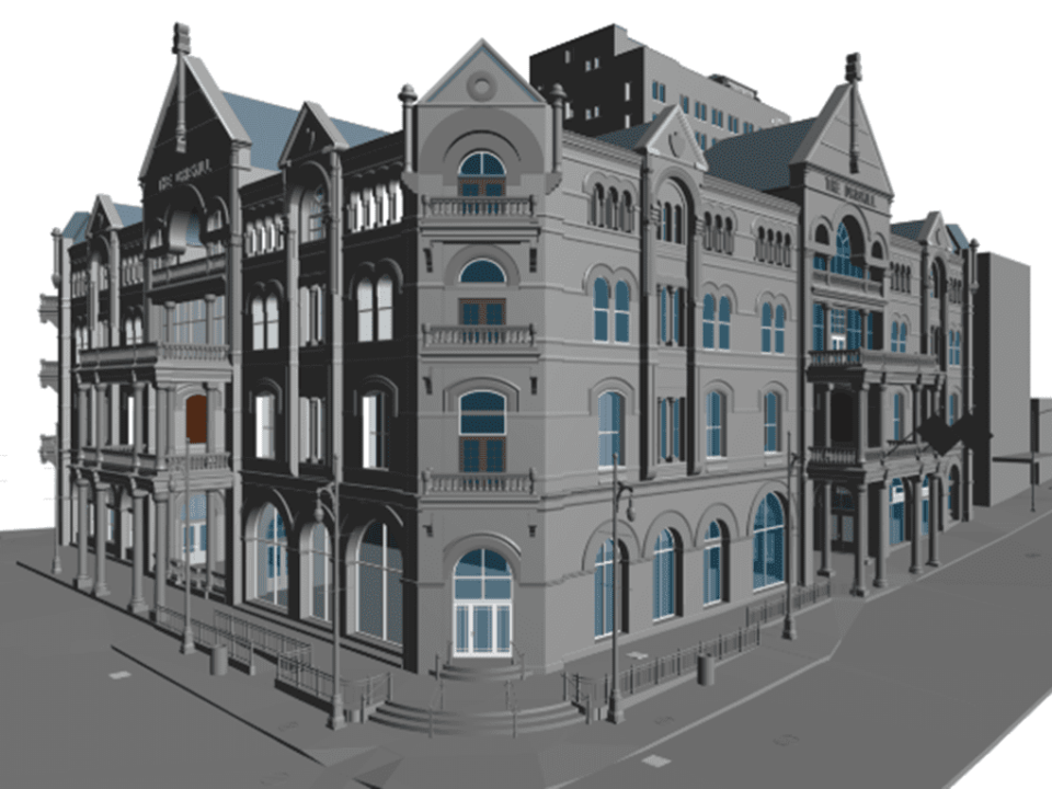 Illustration highlighting the use of BIM (Building Information Modeling) in construction to improve efficiency and design accuracy.
