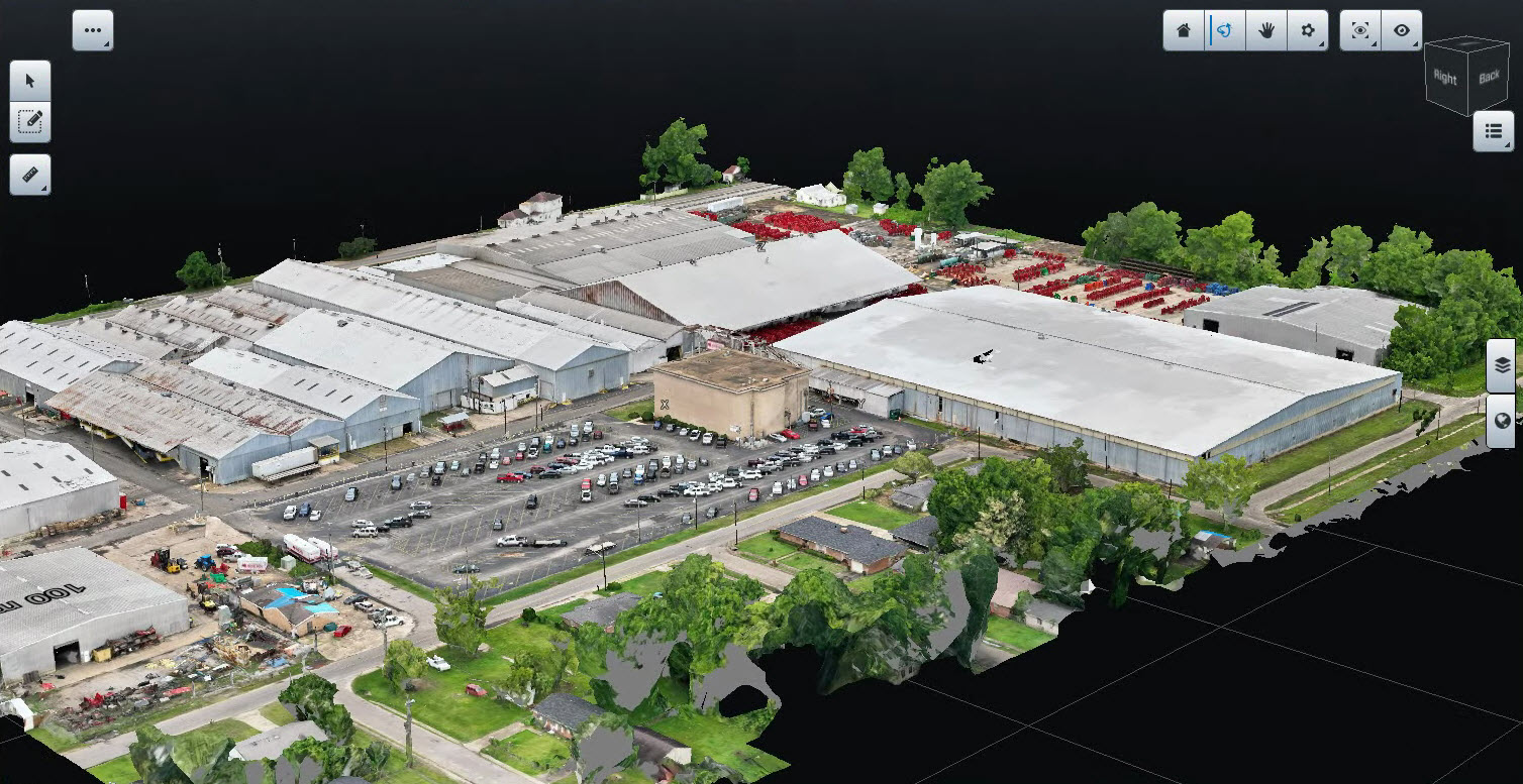 Drone image of the 20-acre site scanned for tractor implement manufacturing.